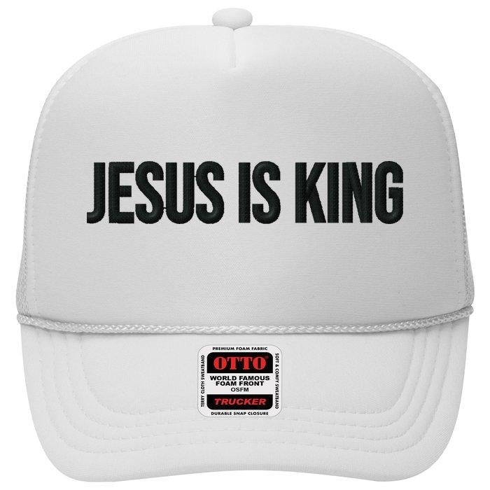 Jesus Is King Simple Embroidered Christian Minimalist Trucker Hat - 100% Polyester Foam Front, Breathable Mesh Back,...