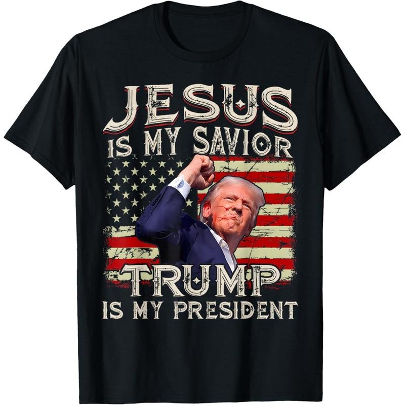 Jesus Is My Savior Trump Is My President American Flag T-Shirt made in usa Hoodie, Sweatshirt | RetroVerseTees.com