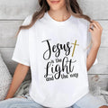 Jesus Is the Light and the Way Tshirt Casual Style Crew Neck Short Sleeve T-Shirt Tops Trendy for Unisex, Perfect Gift...