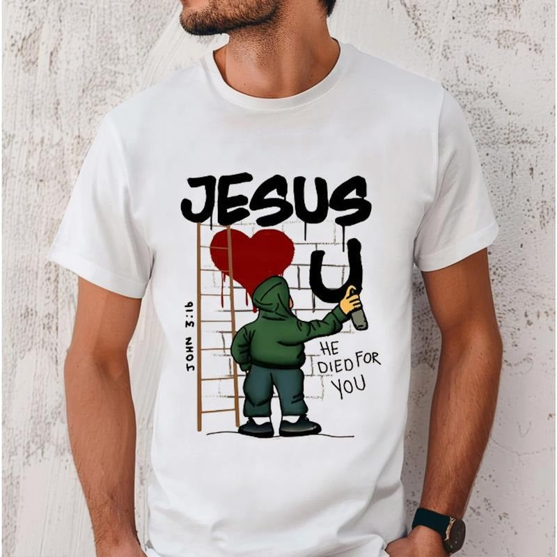 Jesus Loves You He Died for You T-Shirt Pure Cotton Casual Style Crew Neck Short Sleeve T-Shirt Tops Trendy for Unisex...