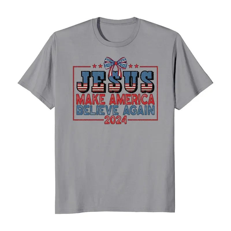 Jesus Make America Believe Again 2024 Election T-Shirt Hoodie, Sweatshirt | RetroVerseTees.com