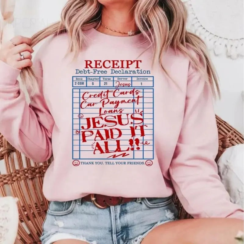 Jesus Paid It All Sweatshirt Casual Street Style Fleece Fabric Crewneck Pullover Sweatshirt Tops Trendy for Women for...