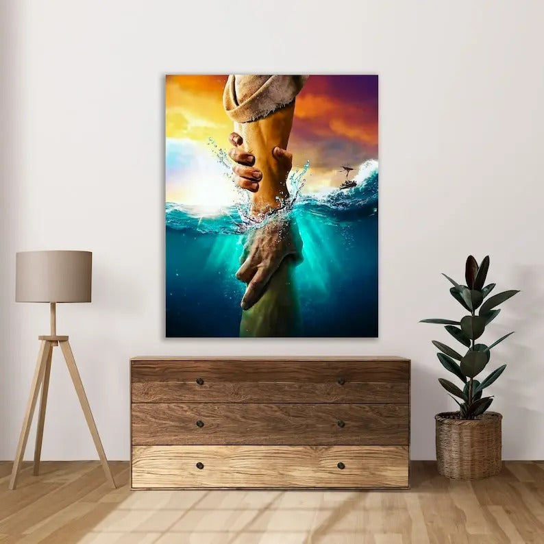 Jesus Reaching into Water, Hand Of God, Jesus Wall Art, God Art Canvas ,Jesus Canvas, Jesus Christ Painting, Christian...