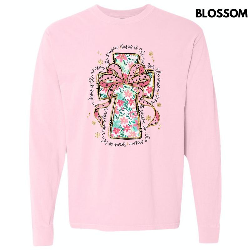 Jesus Season Floral Cross Long Sleeve Comfort Colors T-Shirt 'NLB' Hoodie, Sweatshirt | RetroVerseTees.com