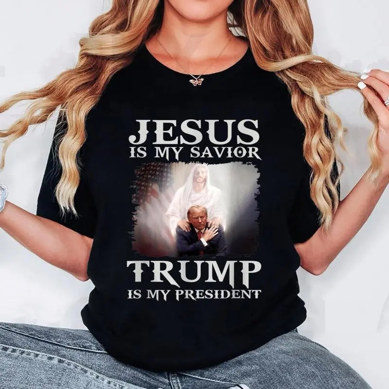 Jesus is My Savior Trump Is My President t-shirt, Funny Easter Trump Jesus Faith Tee for men and women Cotton Fit Unisex...