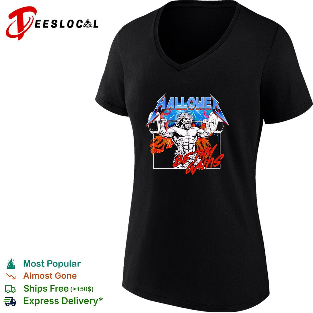Jesus weightlifting musclar Hallowed Be Thy Gains shirt