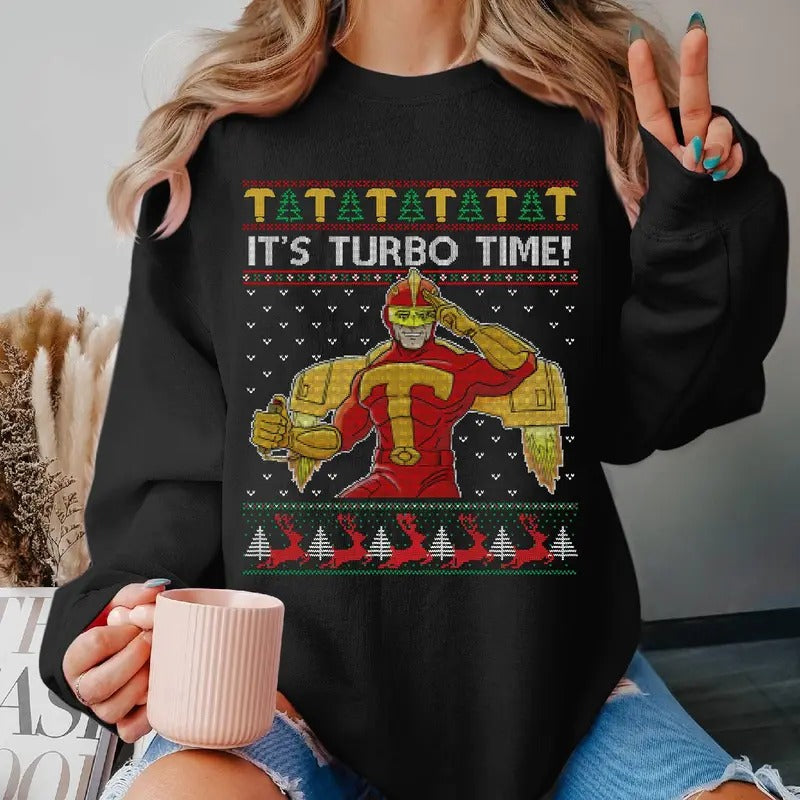 Jingle All The Way Ugly Christmas Sweater, Turbo Man It's Turbo Time Ugly Christmas Sweater Shirt Family Christmas Xmas...