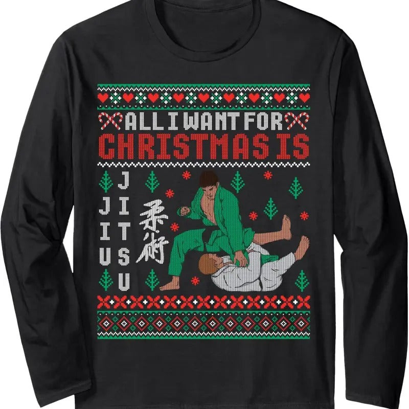 Jiu Jitsu MMA BJJ Funny Christmas Ugly Xmas Sweater Long Sleeve T-Shirt Hoodie, Sweatshirt | RetroVerseTees.com