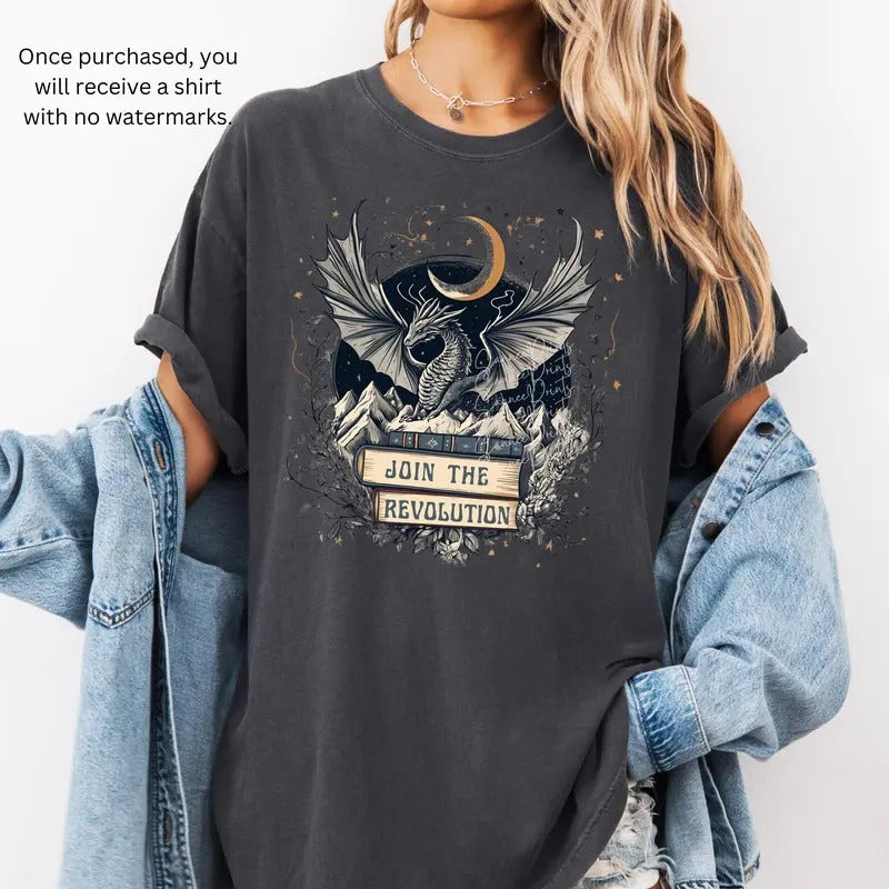 Join the Revolution Book Dragon Shirt, Unisex Tshirt Bookish Merch, Book Lover Gift, Reading Gift, Fourth Wing Merch...