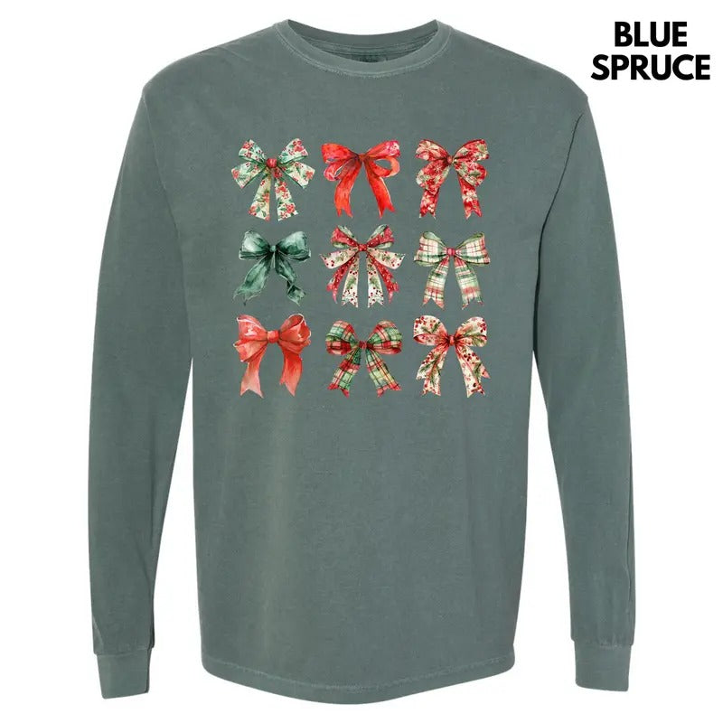 Jolly Christmas Bow Collage Long Sleeve Comfort Colors T-Shirt 'NLB' Hoodie, Sweatshirt | RetroVerseTees.com