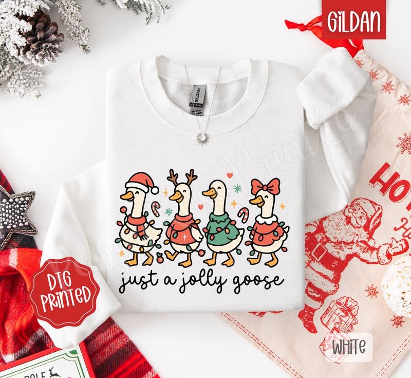 Jolly Goose Sweatshirt, Trendy Women's Christmas Crewneck T-Shirts, Hoodie | RetroVerseTees.com