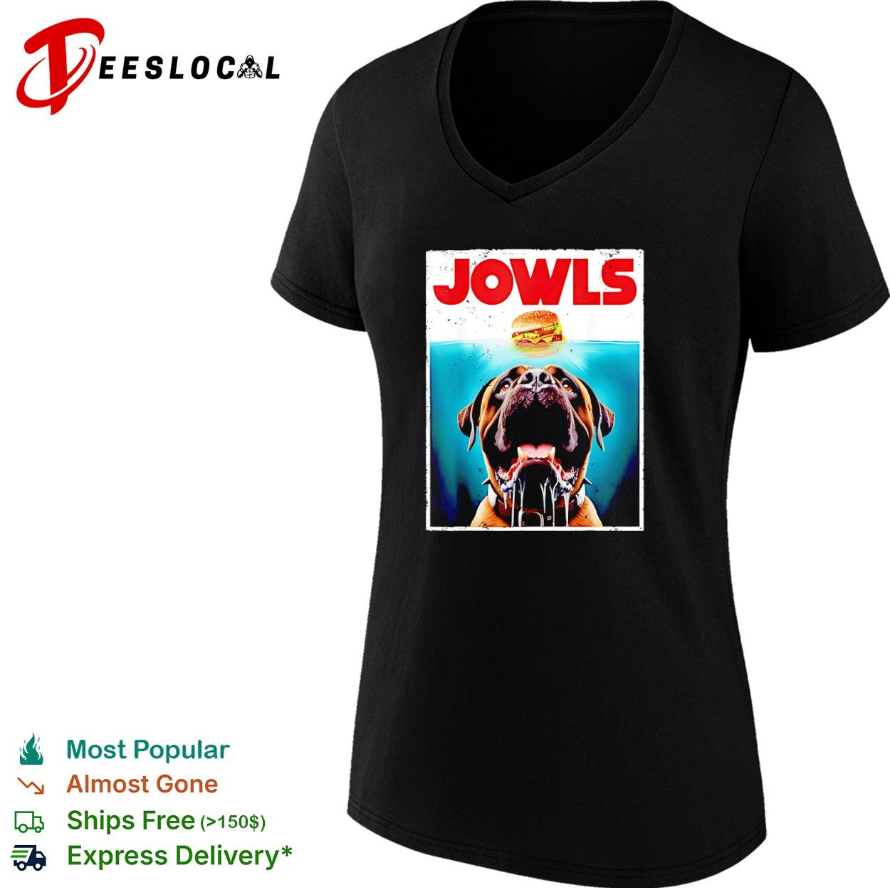 Jowls Dog Eating Burger Parody jaws shirt