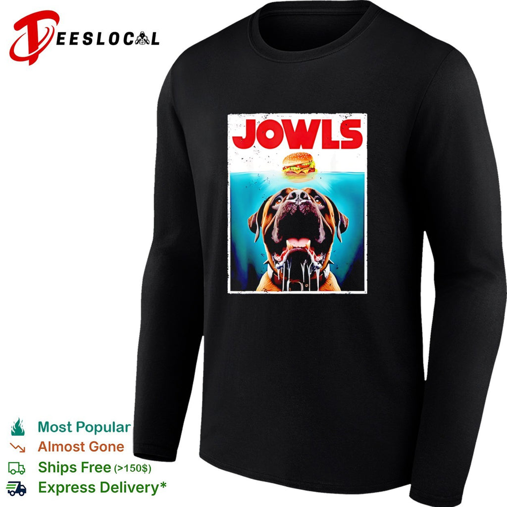 Jowls Dog Eating Burger Parody jaws shirt