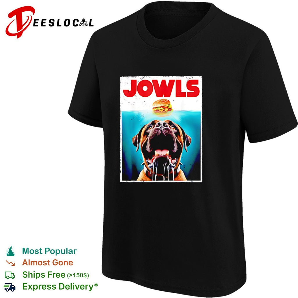 Jowls Dog Eating Burger Parody jaws shirt