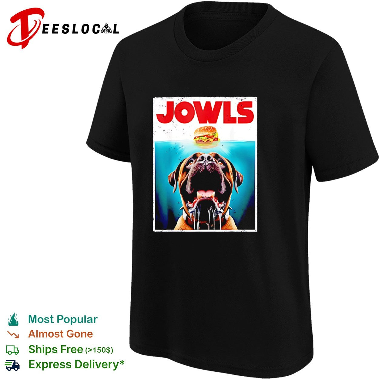 Jowls Dog Eating Burger Parody jaws shirt