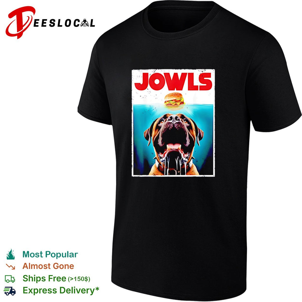 Jowls Dog Eating Burger Parody jaws shirt