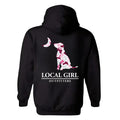 Judy Local Girl Outfitters Hoodie - Bold Pink Camo Dog and Moon Design, Perfect for Outdoor and Nature-Loving Girls,...