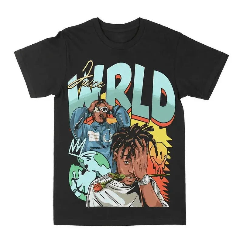 Juice Wrld Smiley Graphic T-Shirt For Fan, Cotton Fabric Unisex For Men Women Hoodie, Sweatshirt | RetroVerseTees.com