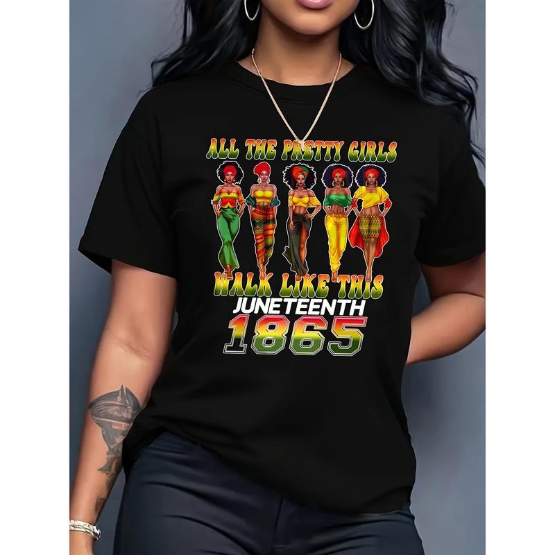 Juneteenth 1865 Freedom Celebration T-Shirt - "Spiky hair fighters TNF Pretty Walk Like This" Design, Casual Crew Neck,...