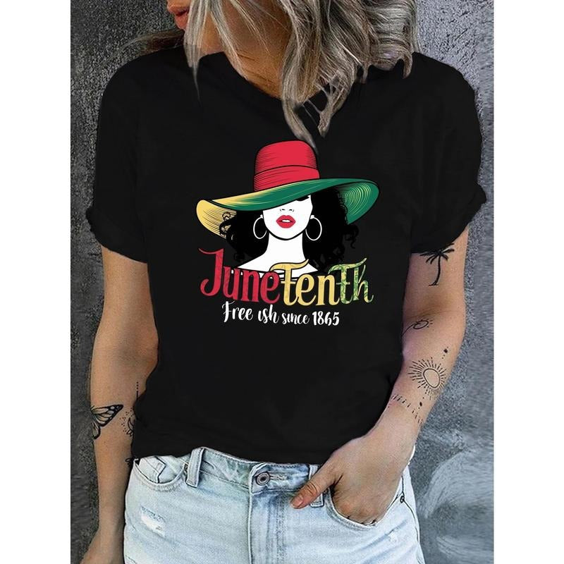 Juneteenth Celebration Print Crew Neck T-Shirt, Casual Short Sleeve T-Shirt For Spring & Summer, Women'WB shield Clothing...