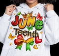Juneteenth Coquette Bow Hoodie, Retro Juneteenth Graffiti Street Design Sweatshirt, Black Girl Magic Tee | RetroVerseTees.com