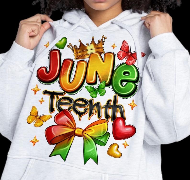 Juneteenth Coquette Bow Hoodie, Retro Juneteenth Graffiti Street Design Sweatshirt, Black Girl Magic Tee | RetroVerseTees.com