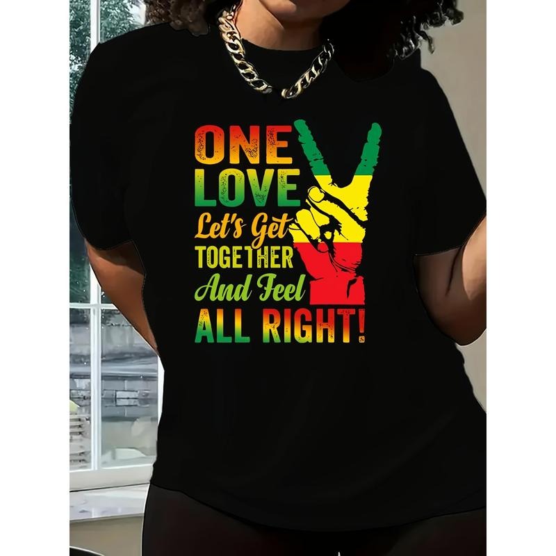 Juneteenth Only love Let'WB shield Us TNF Gesture Graphic Print T-shirt, Casual Short Sleeve Crew Neck Top Women'WB...