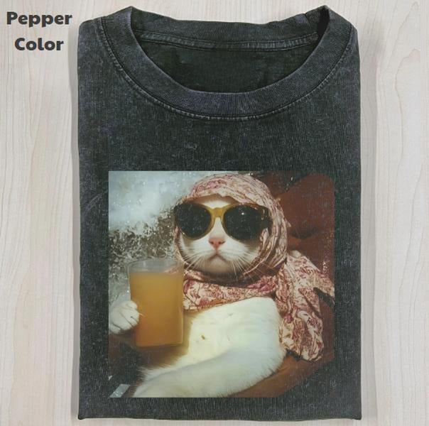 Just A Chill Girl Vintage Graphic Tee, Calm And Collected Cat T-Shirt, Funny Kitten Animal Shirt, Unisex Meme Cringe...