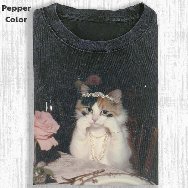 Just A Chill Girl Vintage Graphic Tee, Elegant Cat T-Shirt, Cat Kitten Animal Shirt, Unisex Meme Cringe Funny Shirt,...
