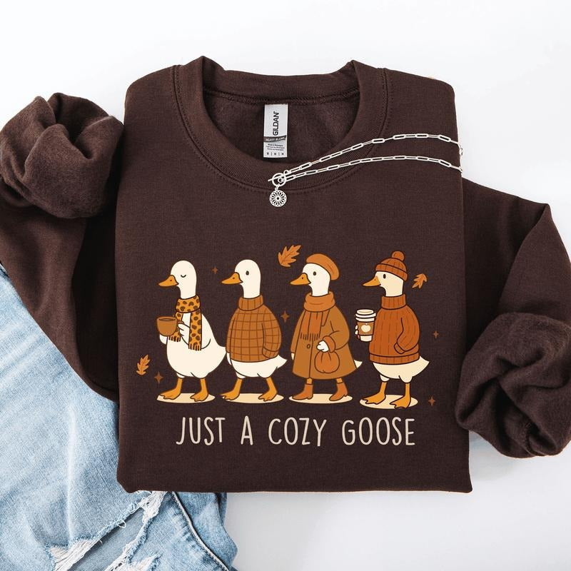 Just A Cozy Goose, Cute, Autumn, Fall, Pumpkin Spice Sweatshirt T-Shirts, Hoodie | RetroVerseTees.com