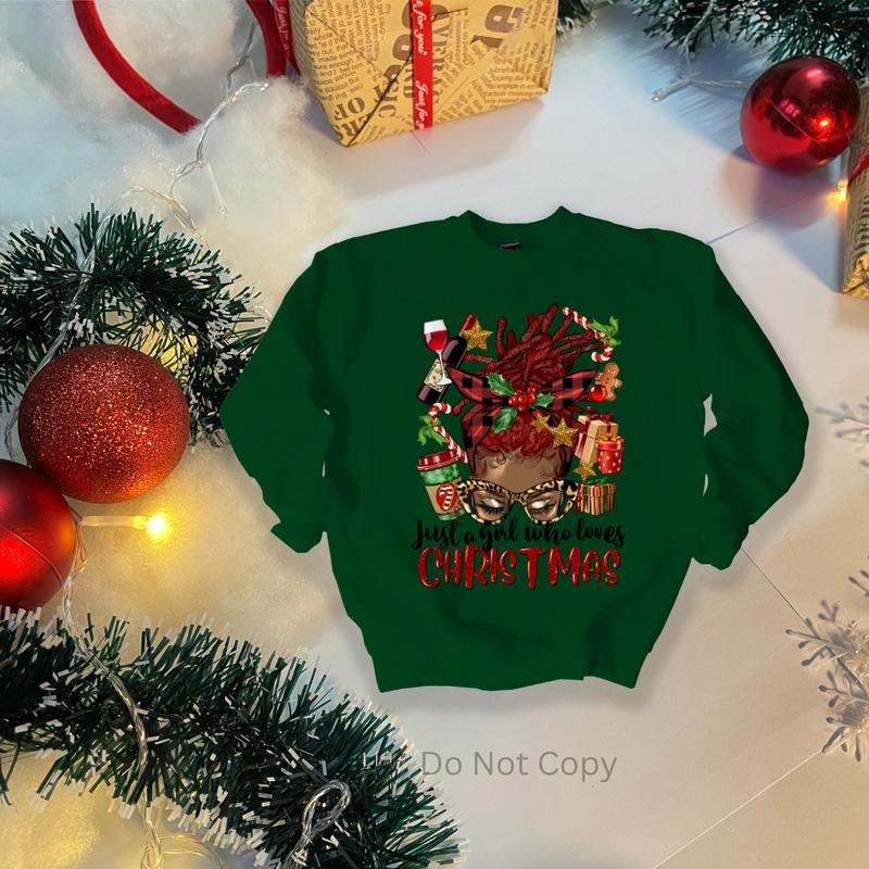 Just A Girl Who Loves Christmas DTF Transfer ONLY - This is NOT a T Shirt Hoodie, Sweatshirt | RetroVerseTees.com