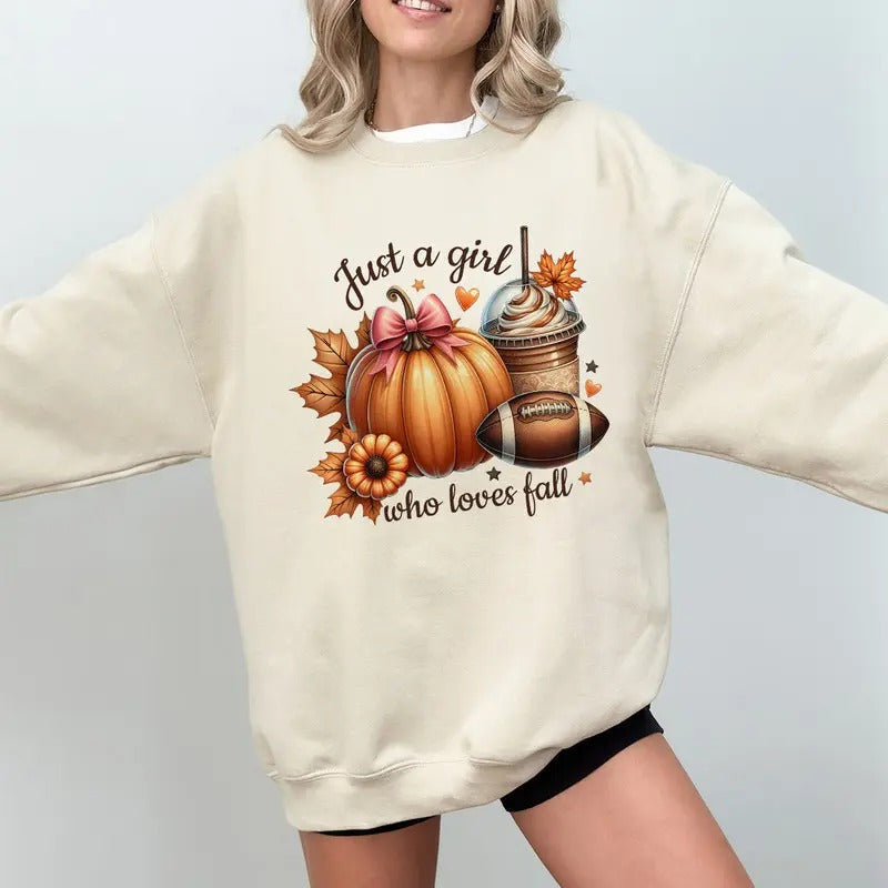 Just A Girl Who Loves Fall Sweatshirt, Pumpkin Sweater, Autumn Sweater, Trendy Fall Sweatshirt T-Shirts, Hoodie