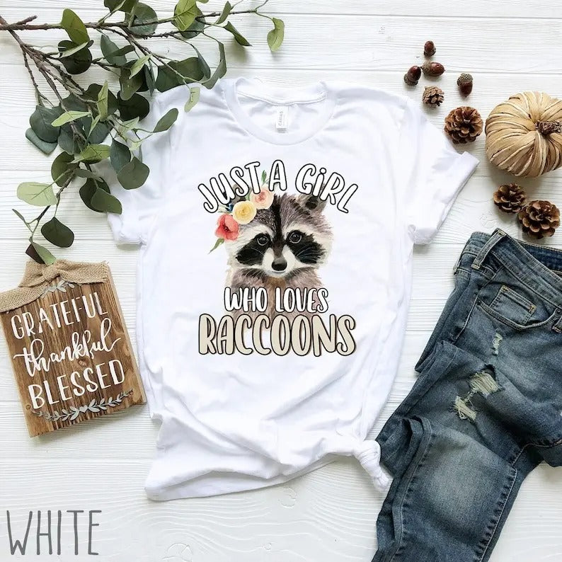 Just A Girl Who Loves Raccoons Shirt | Cute Raccoon Shirt For Women | Flower Raccoon Lover Shirt | Raccoon Shirt for...