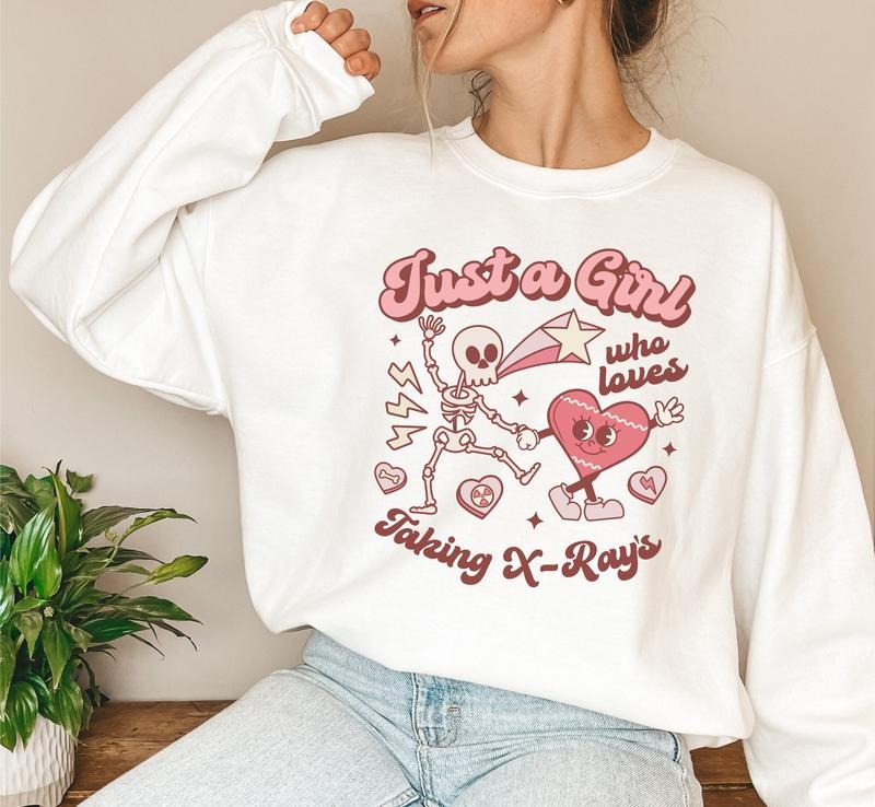 Just A Girl Who Loves X-Rays Sweatshirt, Skeleton Rad Tech Valentines Sweater Best Price T-Shirts, Hoodie
