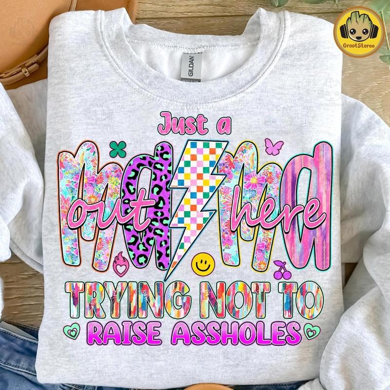 Just A Mama Out Here Shirt, Funny Mom Shirt, Preppy Floral Mama Shirt, Motherhood Sarcasm Mom Shirt, Checkered Mama...