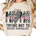 Just A Mom Out Here Funny Saying Shirt, Sassy Mama, Motherhood Sarcasm Mom Tee, Checkered Mama Shirt, Mother's Day Gift...