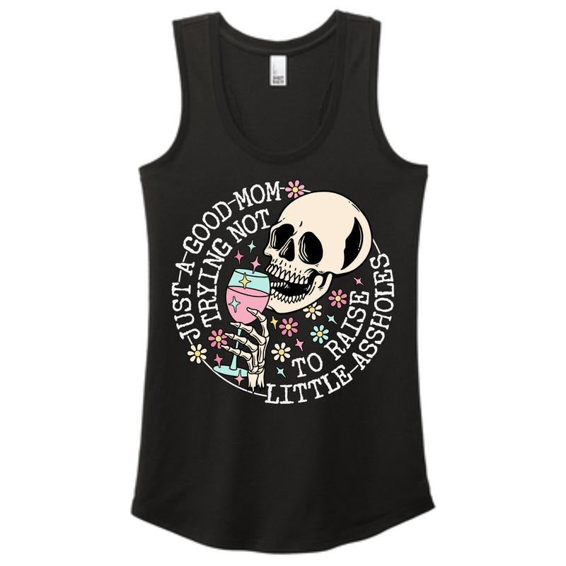 Just A Mom Trying Not To Raise Aholes Racerback Tank for Women T-Shirts, Hoodie, Sweatshirt | RetroVerseTees.com