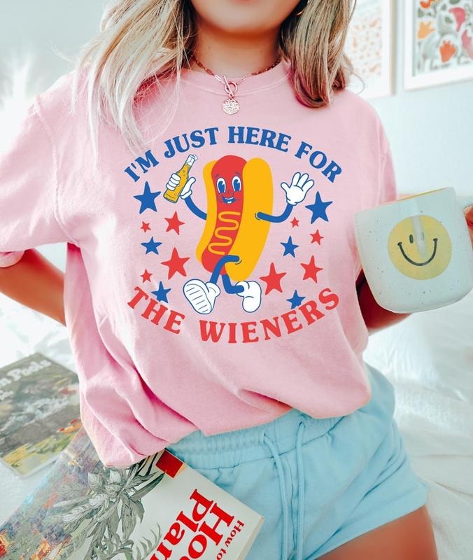 Just Here For The Wieners Shirt, 4th of July Funny Hot Dog, Independence Day Tee, Retro America Patriotic Weenies Hoodie,...