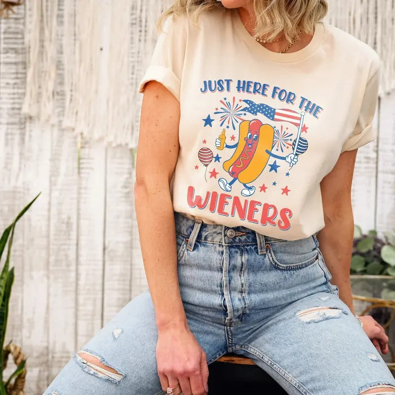Just Here For The Wieners shirt, 4th of July Funny Hotdog, 4th of July shirt, Retro America Patriotic Weenies,...