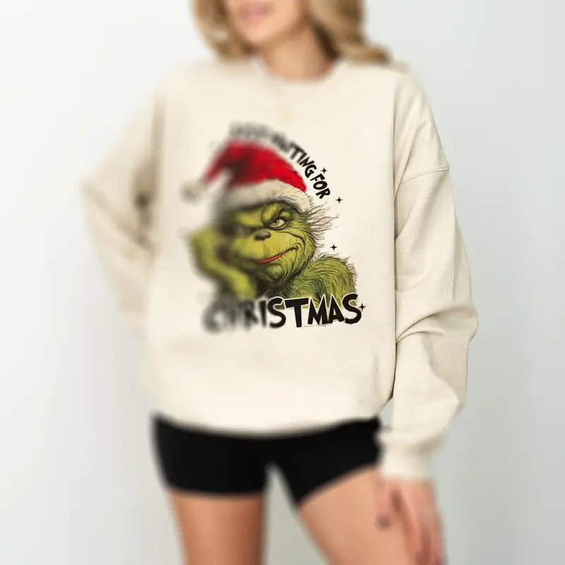 Just Waiting For Christmas Sweatshirt, Funny Christmas Shirt, Christmas Gift, Vintage Christmas Sweatshirt, Grinchh...