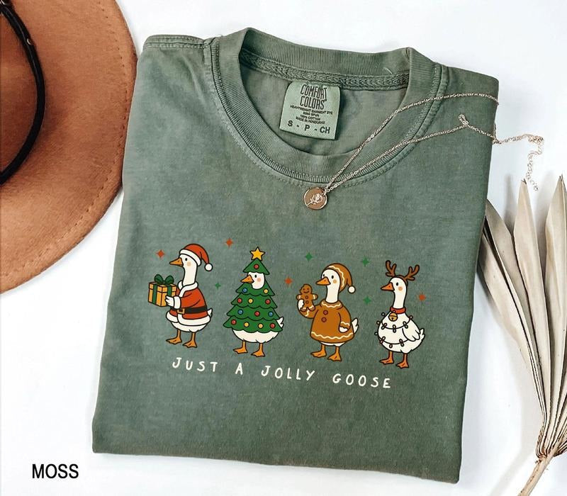 Just a Jolly Goose Shirt, Funny Goose Shirt, Silly Goose Girly Christmas Shirt, Christmas Sweatshirt, Merry Goosey Shirt...