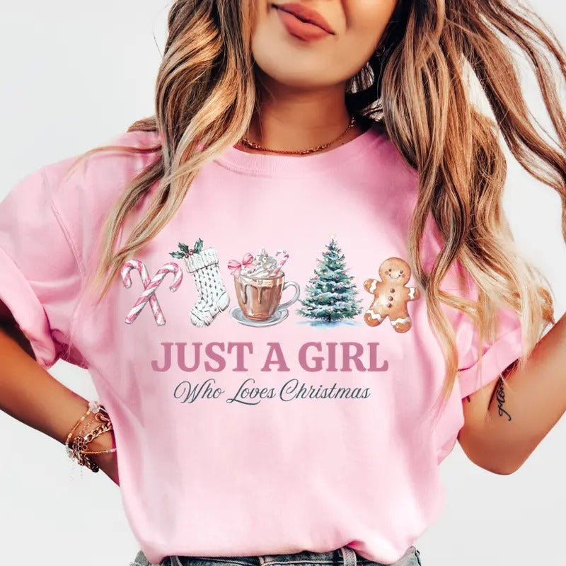 Just a girl who loves christmas shirt Women's Oversized Christmas Shirt - Festive Printed Design