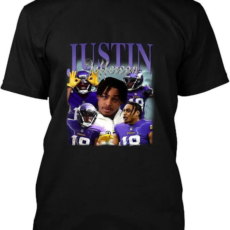 Justin Jefferson Vintage T-Shirt Black and White and Other Hoodie, Sweatshirt | RetroVerseTees.com