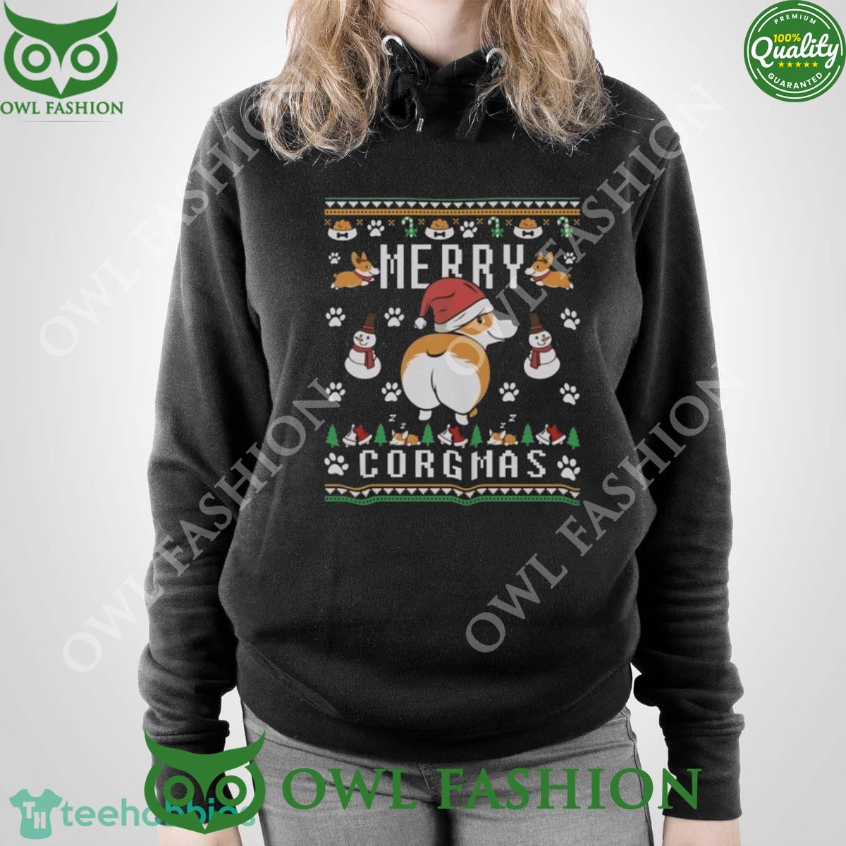 Merry Corgmas Christmas Snowman Black Ugly Sweater