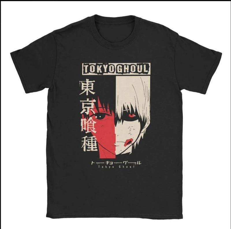 KANEKI HALF GHOUL BLACK TEE FOR UNISEX , GIFT FOR ANIME FAN Menswear Top Hoodie, Sweatshirt | RetroVerseTees.com