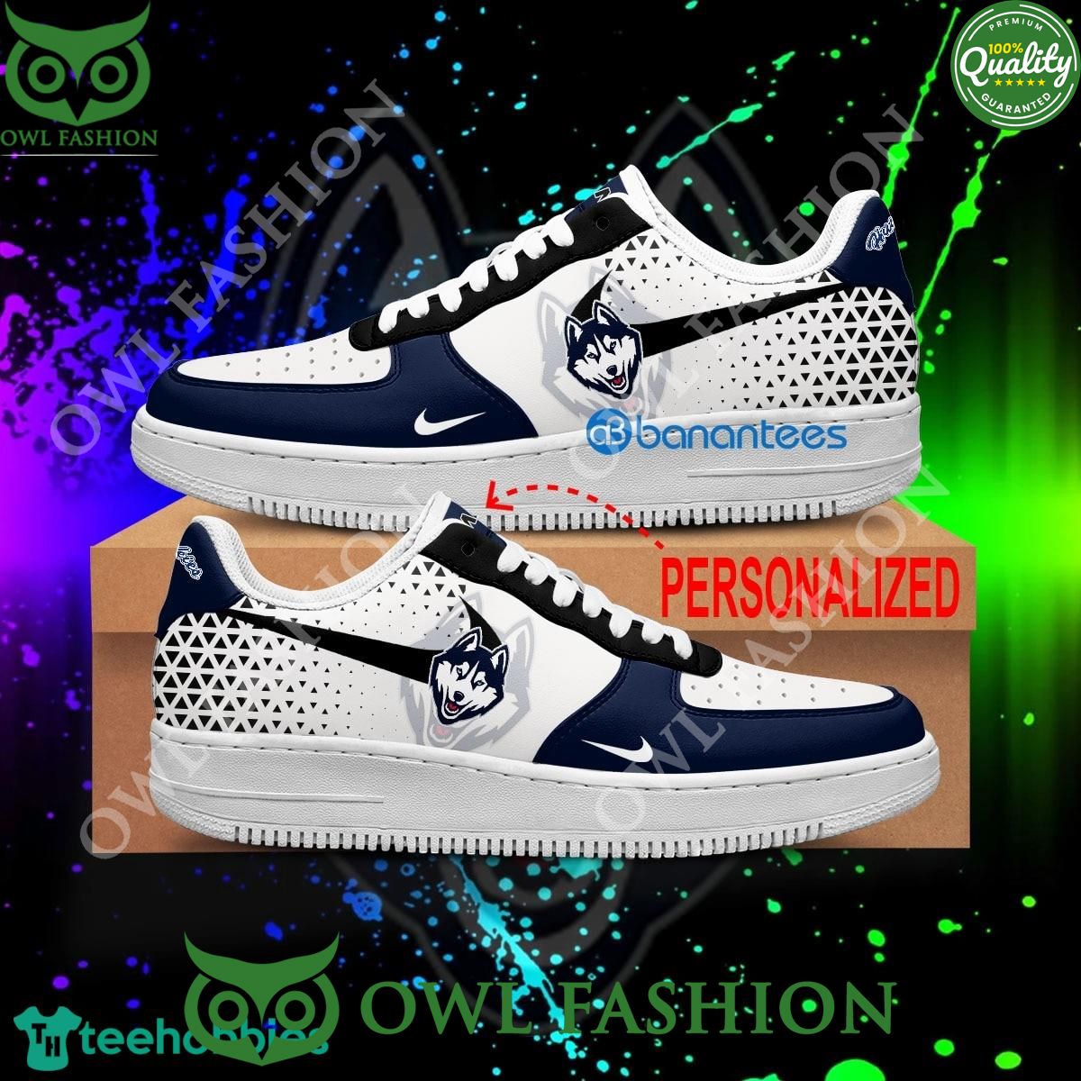 Custom Name NCAA Connecticut Huskies Air Force 1 Shoes AOP AF1 Sneaker
