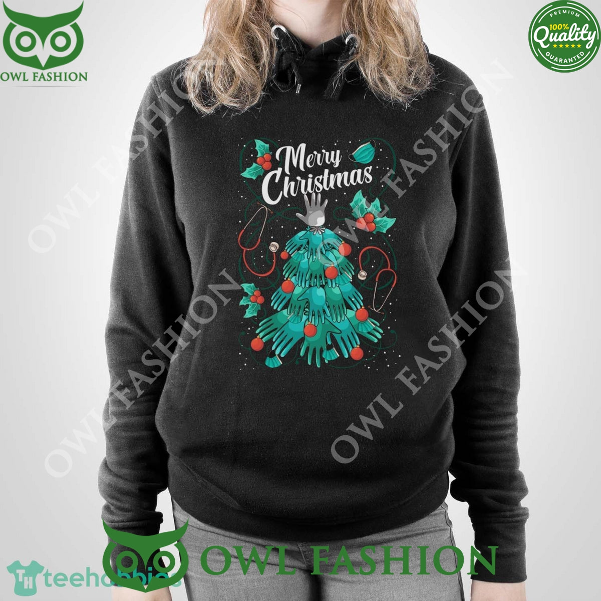 Nurse Merry Christmas Hand Christmas Tree Black Ugly Sweater