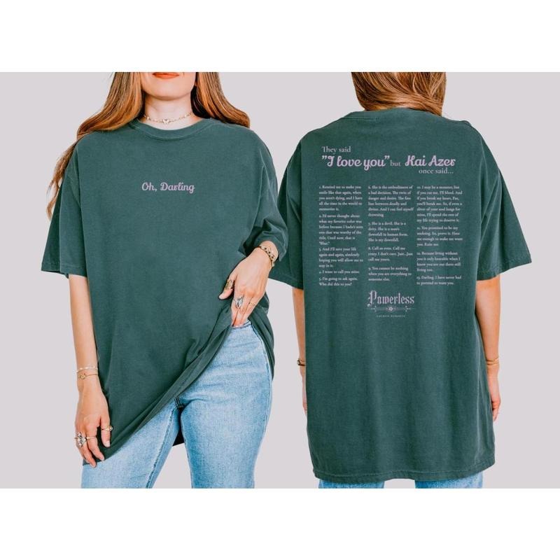 Kai Azer Quotes Embroidered Tee Shirt, Powerless Comfort Colors T-Shirt, Official Lauren Roberts Merch, Gift for Book...