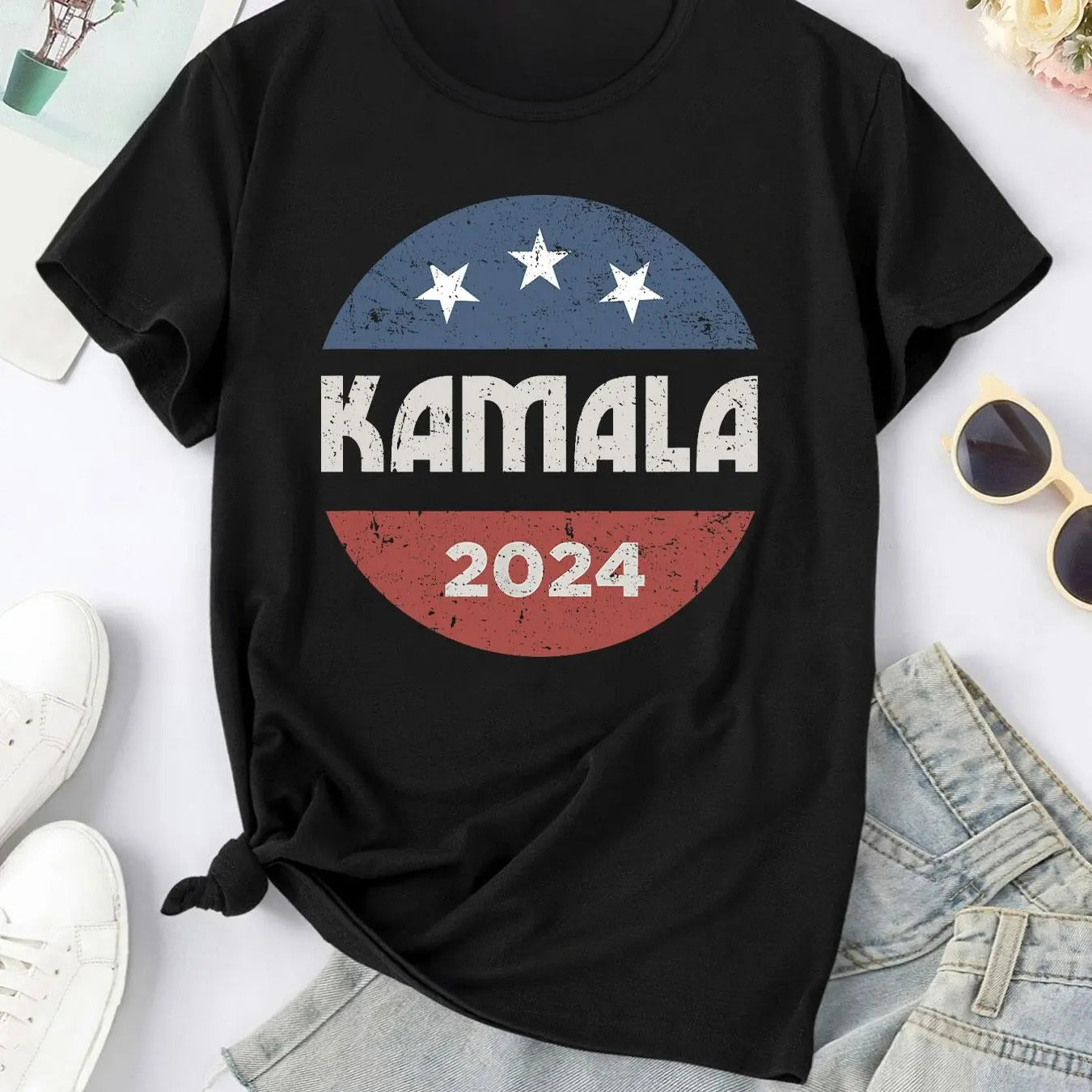 Kamala 2024 Print Crew Neck T-Shirt, Casual Short Sleeve Top for Spring & Summer, Women'WB shield Clothing for Daily Wear...