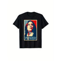 Kamala Harris Empowerment Portrait T-Shirt - Black Casual Crew Neck with "POWER" Graphic, Machine Washable, All-Season...